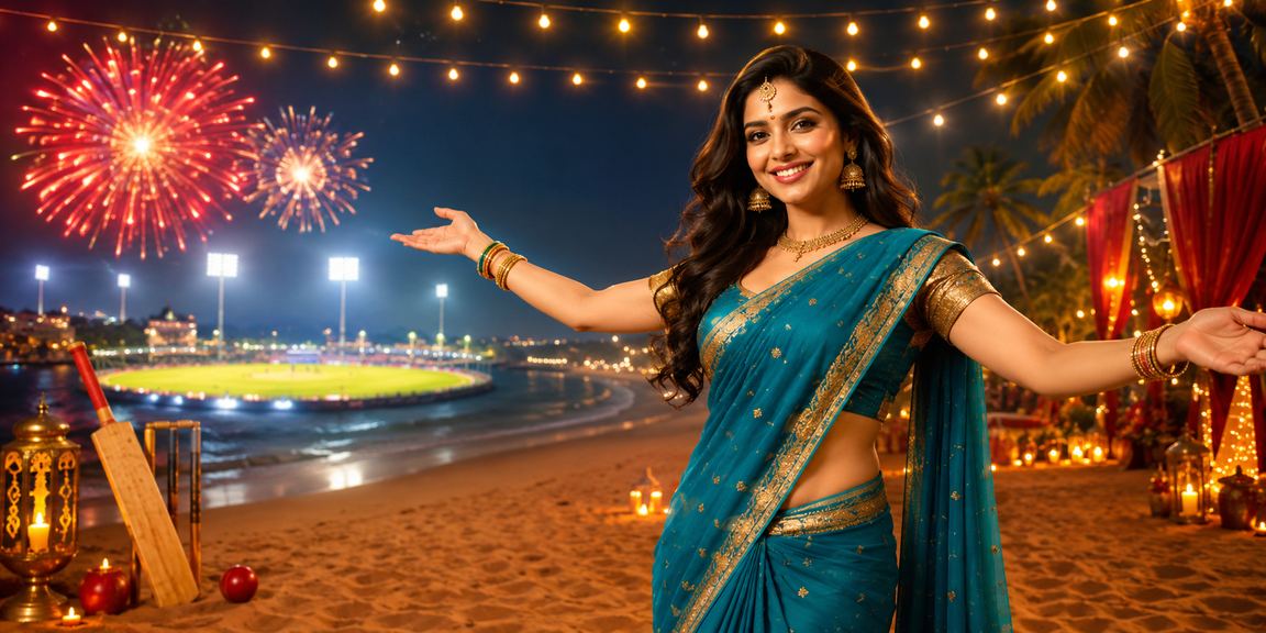 Indian woman enjoying cricket betting on mobile at 6157 platform